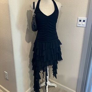 Cache Black Asymmetrical Halter Dress